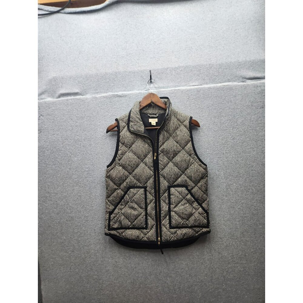 J.Crew Womens Quilted Puffer Vest  60% Down Black & White Herringbone‎ Pattern S